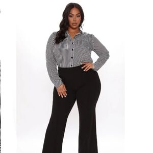 Fashion Nova Lux's Women's 1X You Better Work Striped Shirt